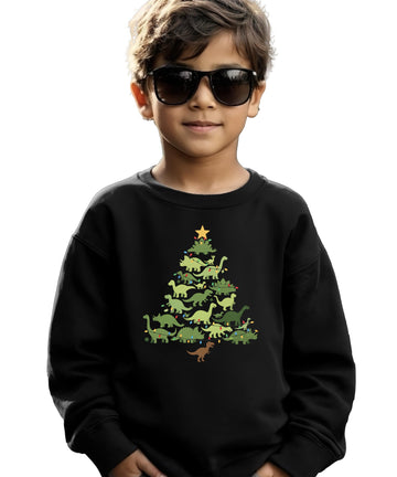 Trendy Dinosaur Christmas Tree Sweatshirt for Youth and Toddler Boys and Girls Cute Dino Holiday Sweater Black Sweatshirt Youth Small