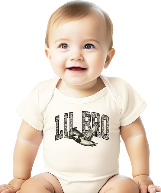 Camo Lil Bro Baby Bodysuit Duck Hunting Boys Onesie