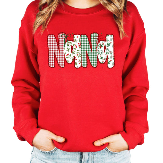 Mama Christmas sweatshirt with lace ink-print design, perfect holiday gift for moms and grandmas