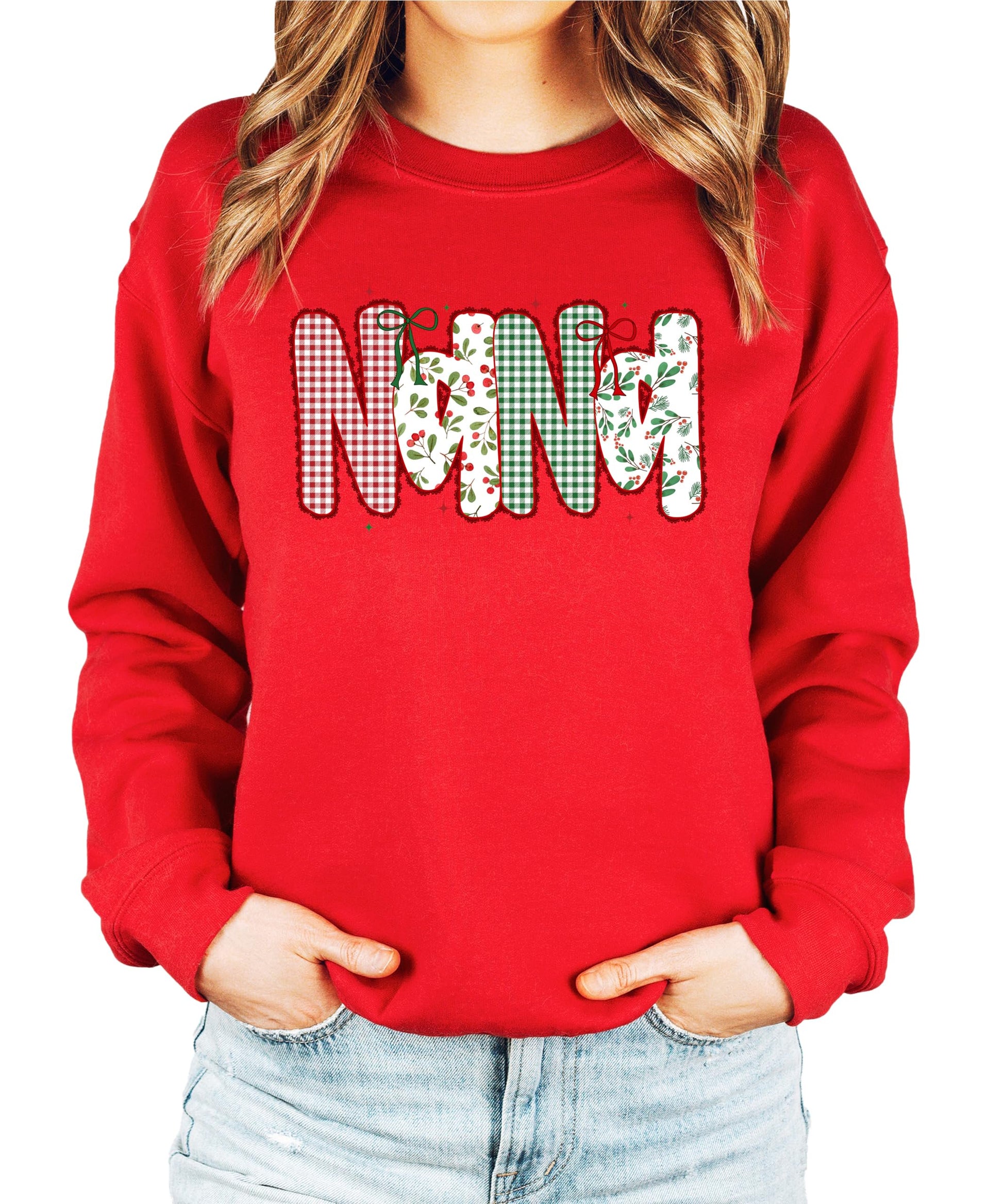 Mama Christmas sweatshirt with lace ink-print design, perfect holiday gift for moms and grandmas