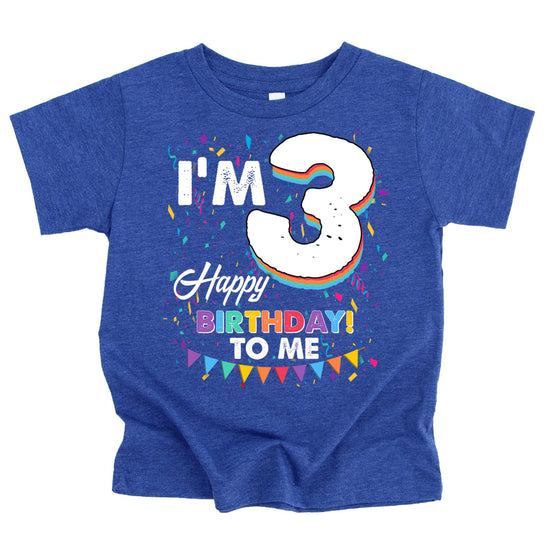 Front view of mauve toddler birthday shirt with bold third birthday graphic print