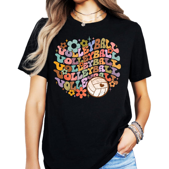 Groovy volleyball game day shirt styled for school spirit wear