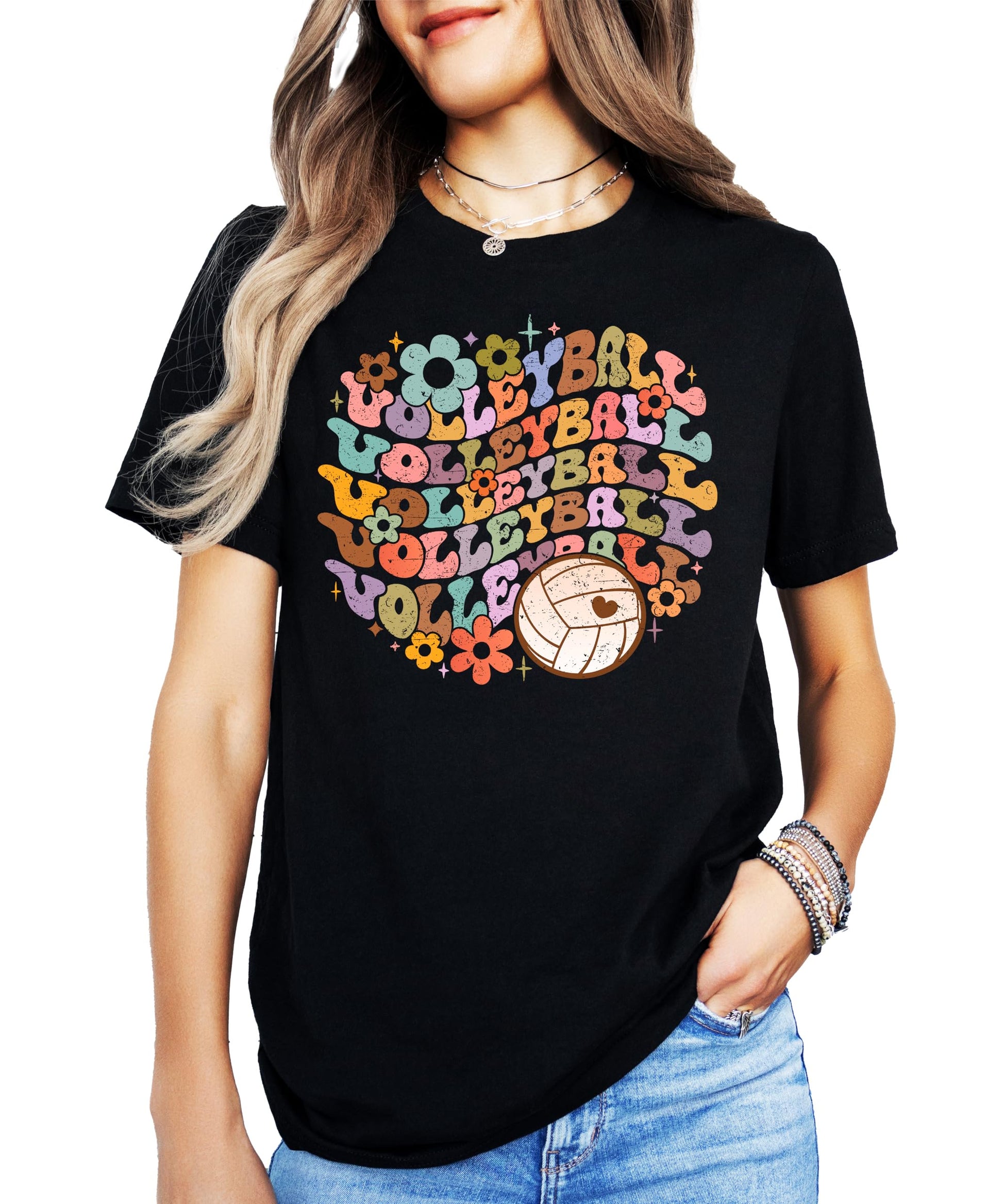 Groovy volleyball game day shirt styled for school spirit wear