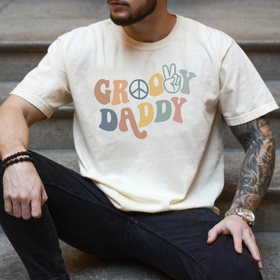 Groovy Mom natural graphic tee for women — retro groovy font design for family matching outfits