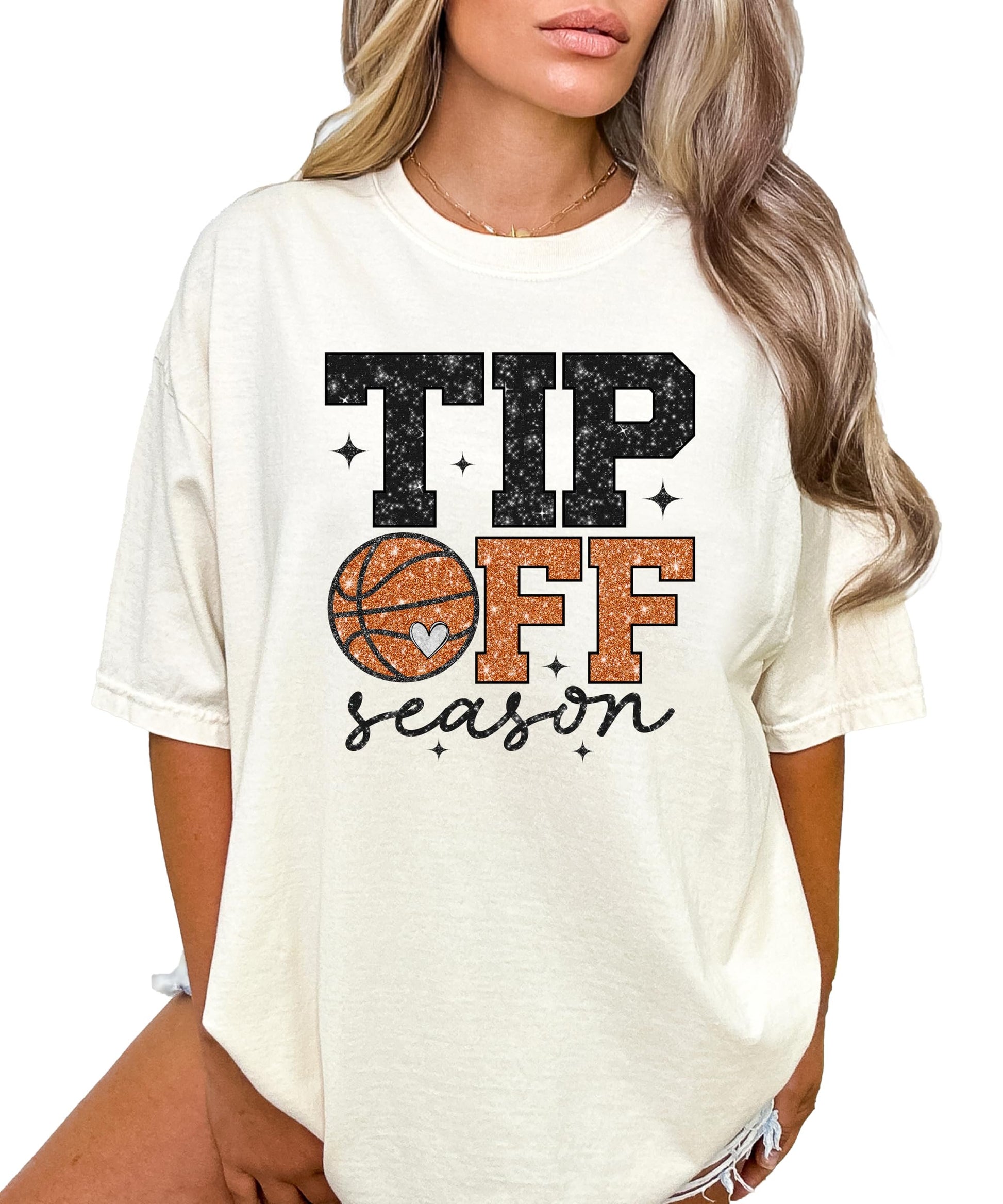 Tip Off Season women's basketball tee styled casually for game day