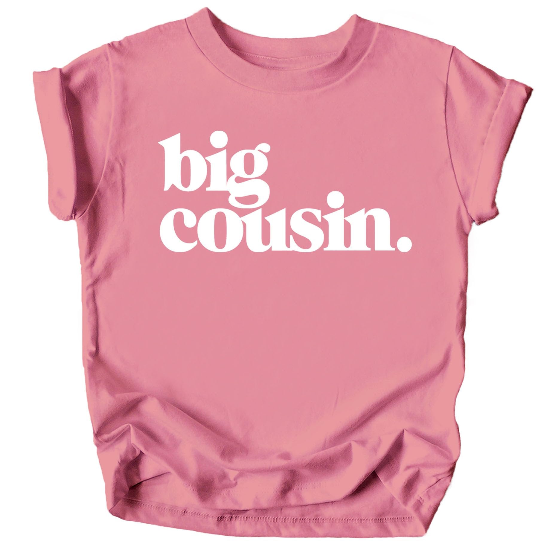 Bold Big Cousin graphic t-shirt in military green for kids and toddlers