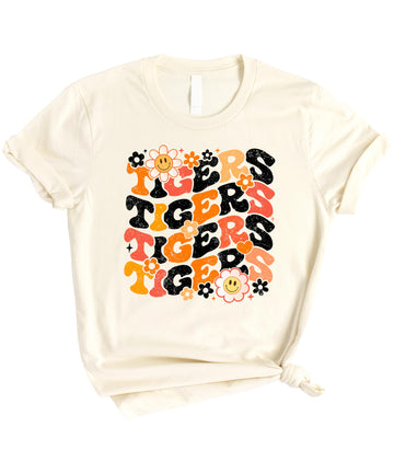 Orange and Black Game Day Shirt for Women, Teens & Kids Tigers Sports Retro Graphic Tee