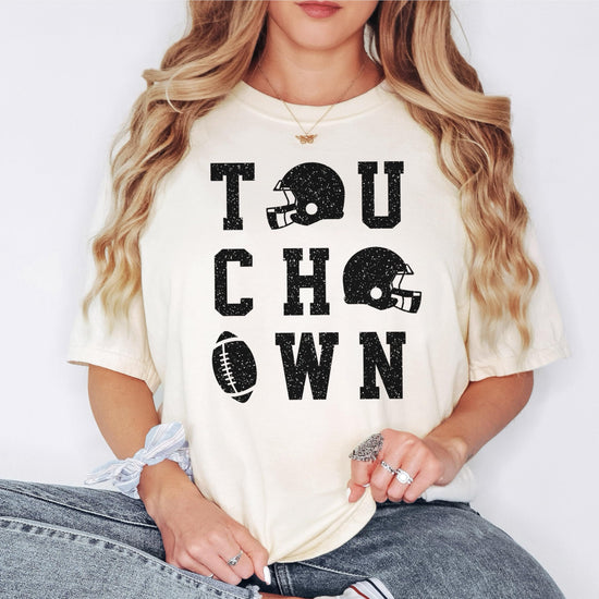 Detail shot of football gear graphics and typography on game day shirt