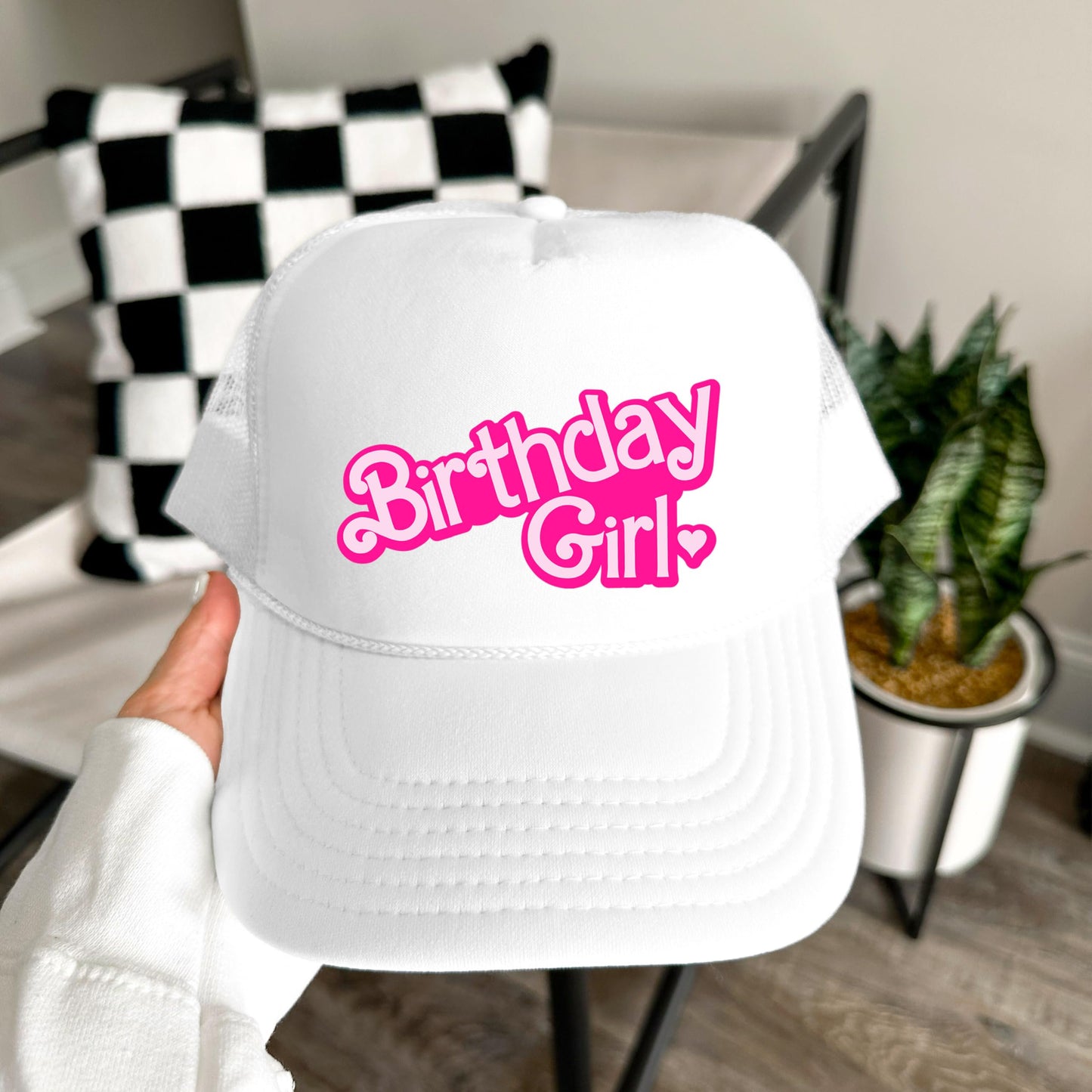 Birthday Girl Heart Hat for Women and Teens Trendy Pink Girly Adult Classic 5 Panel Mesh Snapback