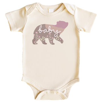 Floral Baby Bear Bodysuit or Shirt for Girls Kids Baby Cub Flowers Tee Peach Bodysuit Newborn
