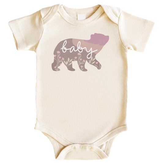 Floral Baby Bear Bodysuit or Shirt for Girls Kids Baby Cub Flowers Tee