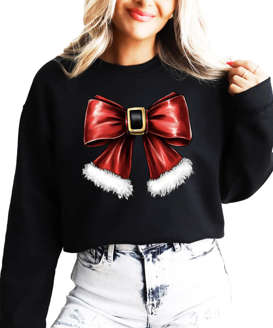Olive Loves Apple Red Santa Bow Sweatshirt for Women Teens and Kids Christmas Holiday Pullover