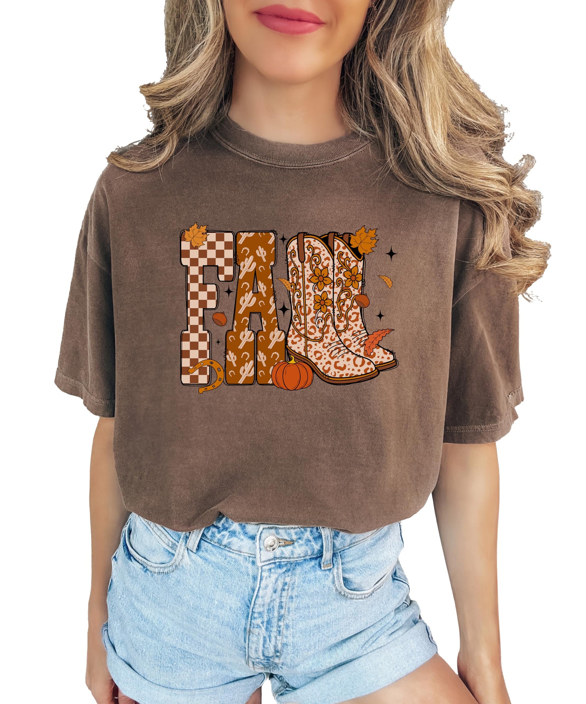 Women modeling seafoam Desert Cowgirl fall graphic tee styled casually for autumn season