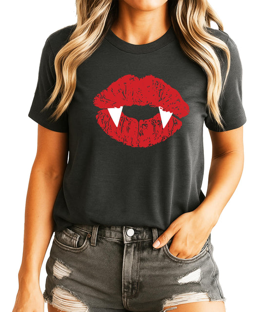 Trendy Vampire Lips T-Shirt for Women and Youth Girls Fall Halloween Graphic Tee