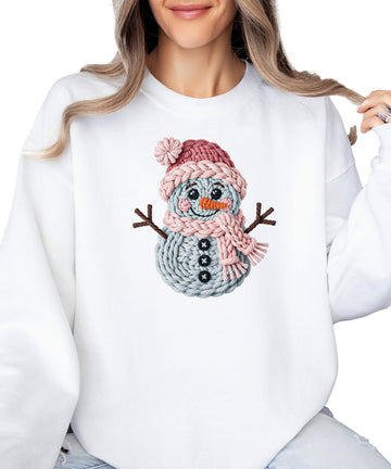 Ink Printed Image NOT a Yarn Patch - Cute Faux Yarn Snowman Sweatshirt Christmas Holiday Pullover
