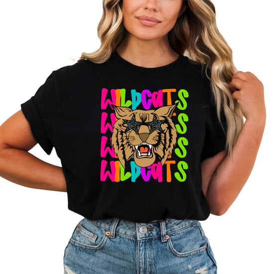 Wildcats graphic tee modeled showing fit and colorful retro design