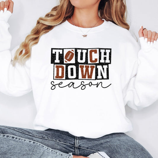 Faux Glitter Touchdown Season Sweatshirt for Women & Girls