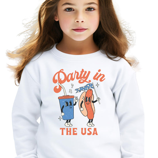 Party In The USA sweatshirt styled for a summer BBQ or fireworks celebration