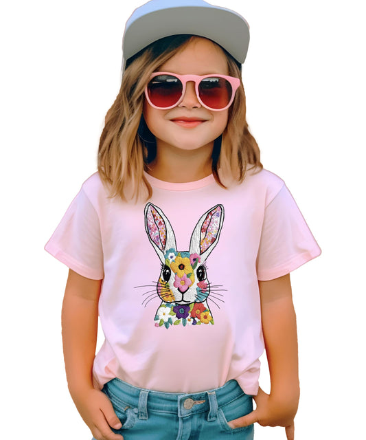 Easter Bunny Floral Embroidery Shirt - Women's Spring Tee