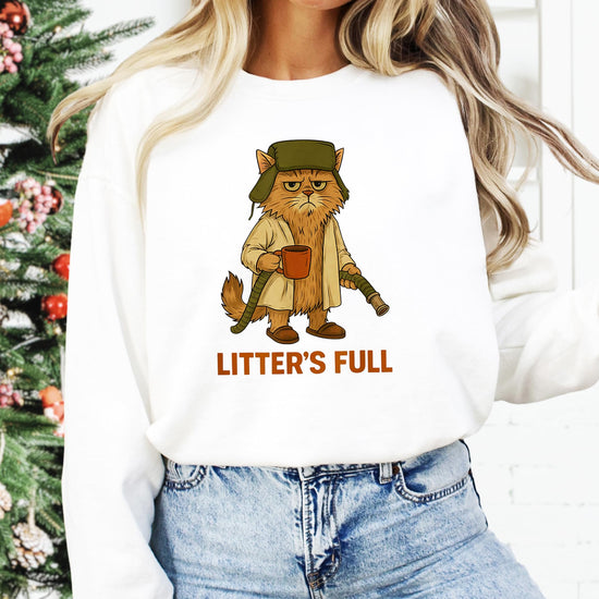 Back view of gray Litter's Full unisex Christmas cat sweatshirt