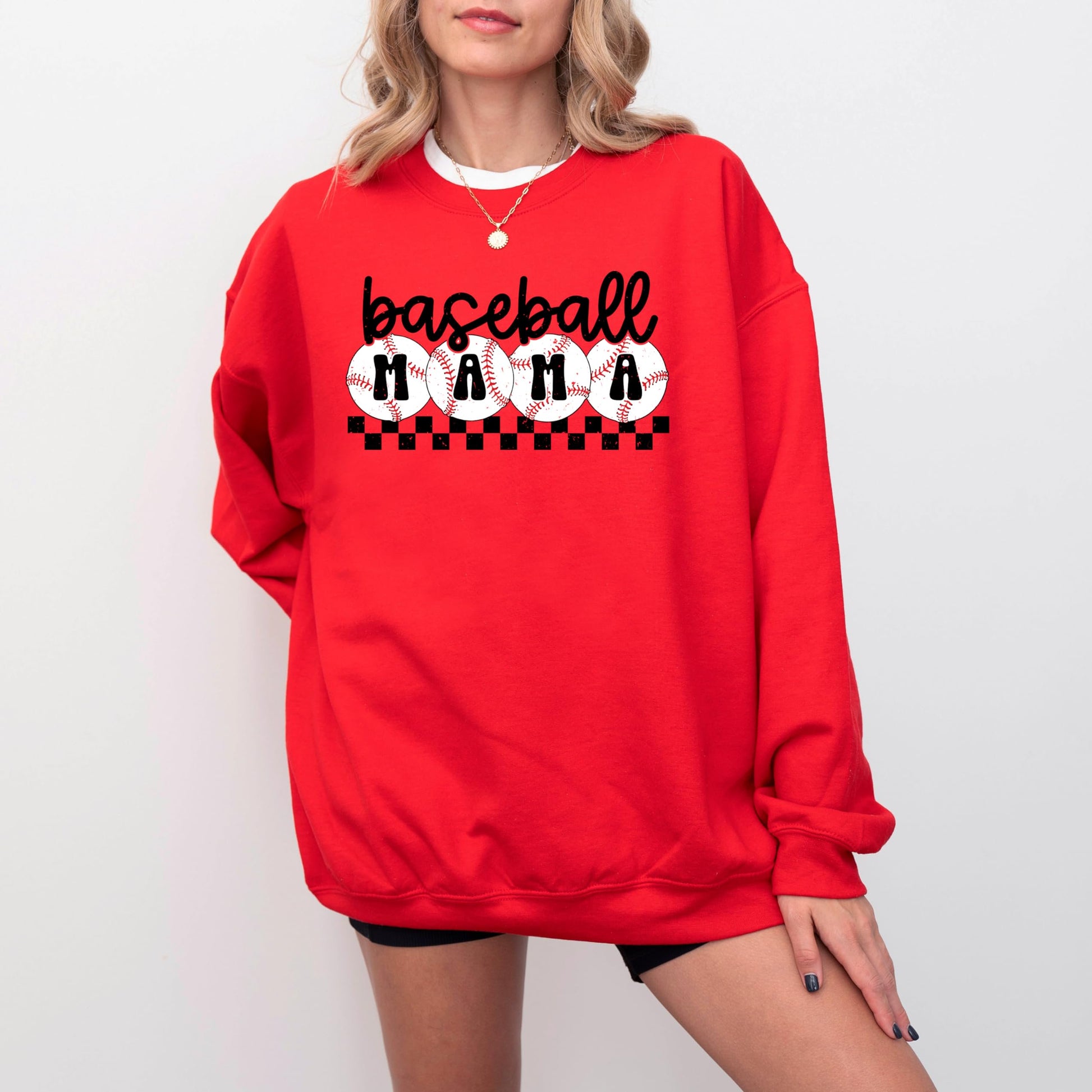 Women's baseball mom sweatshirt styled for gameday, cozy and casual look