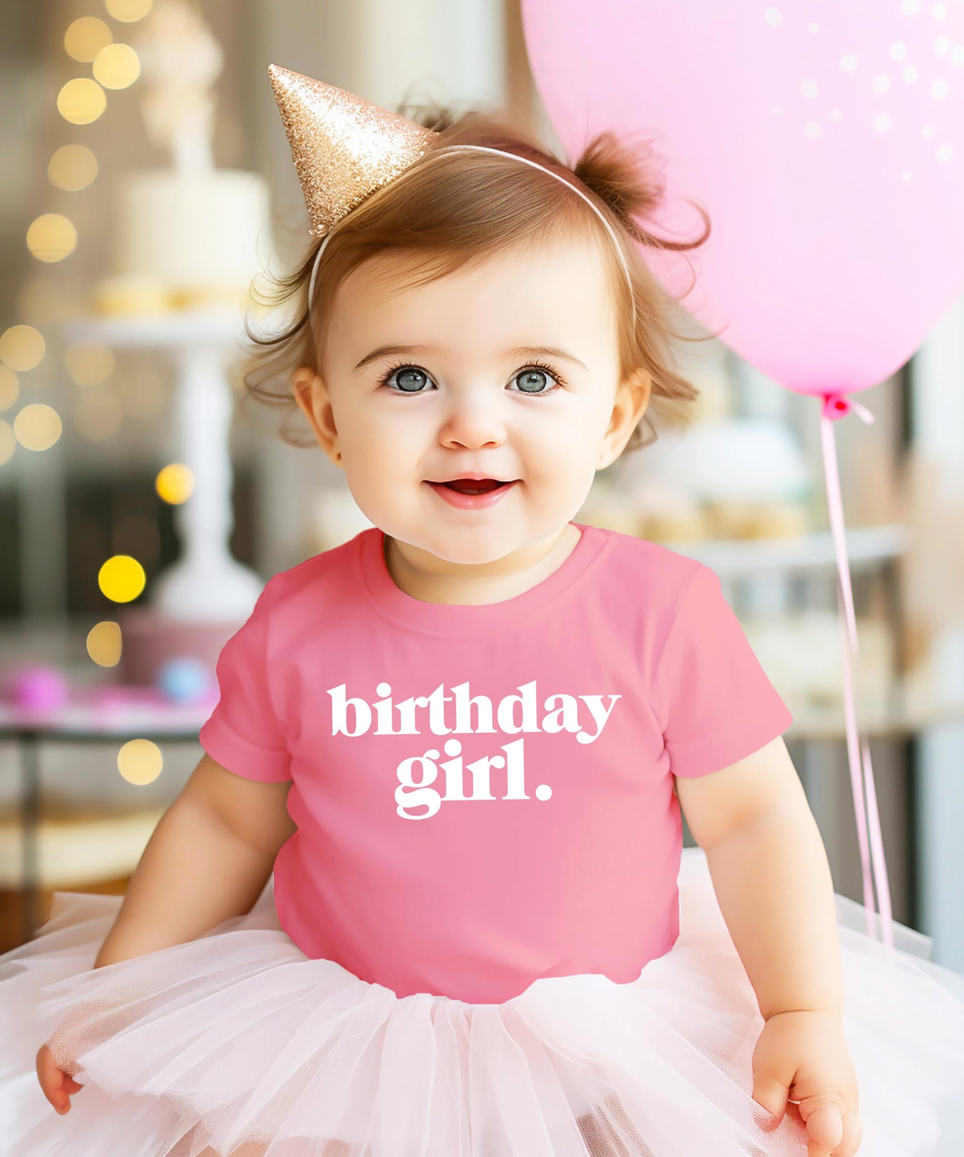 Close-up of Birthday Girl Period crown graphic print on purple kids tee