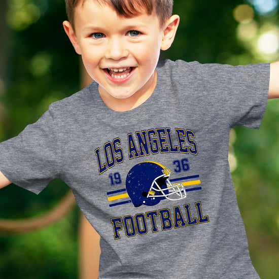 Side view of vintage Los Angeles Football shirt showing classic fit and natural heather color with retro sports design