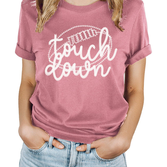 Back view of trendy touchdown women's football graphic t-shirt