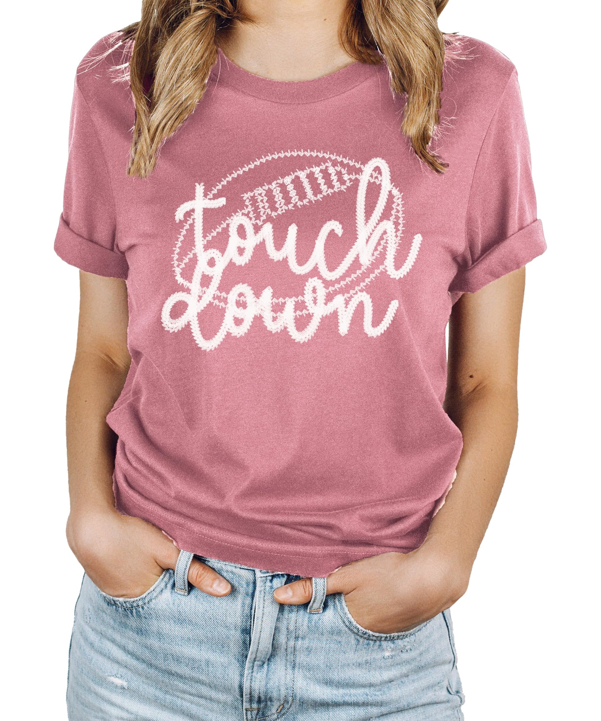 Back view of trendy touchdown women's football graphic t-shirt