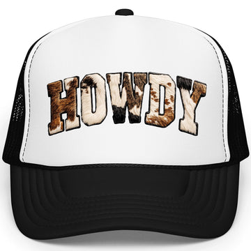 Ink-Printed Howdy Cow Print Trucker Hat for Women Western Cowgirl Classic 5 Panel Foam Front Mesh Snapback