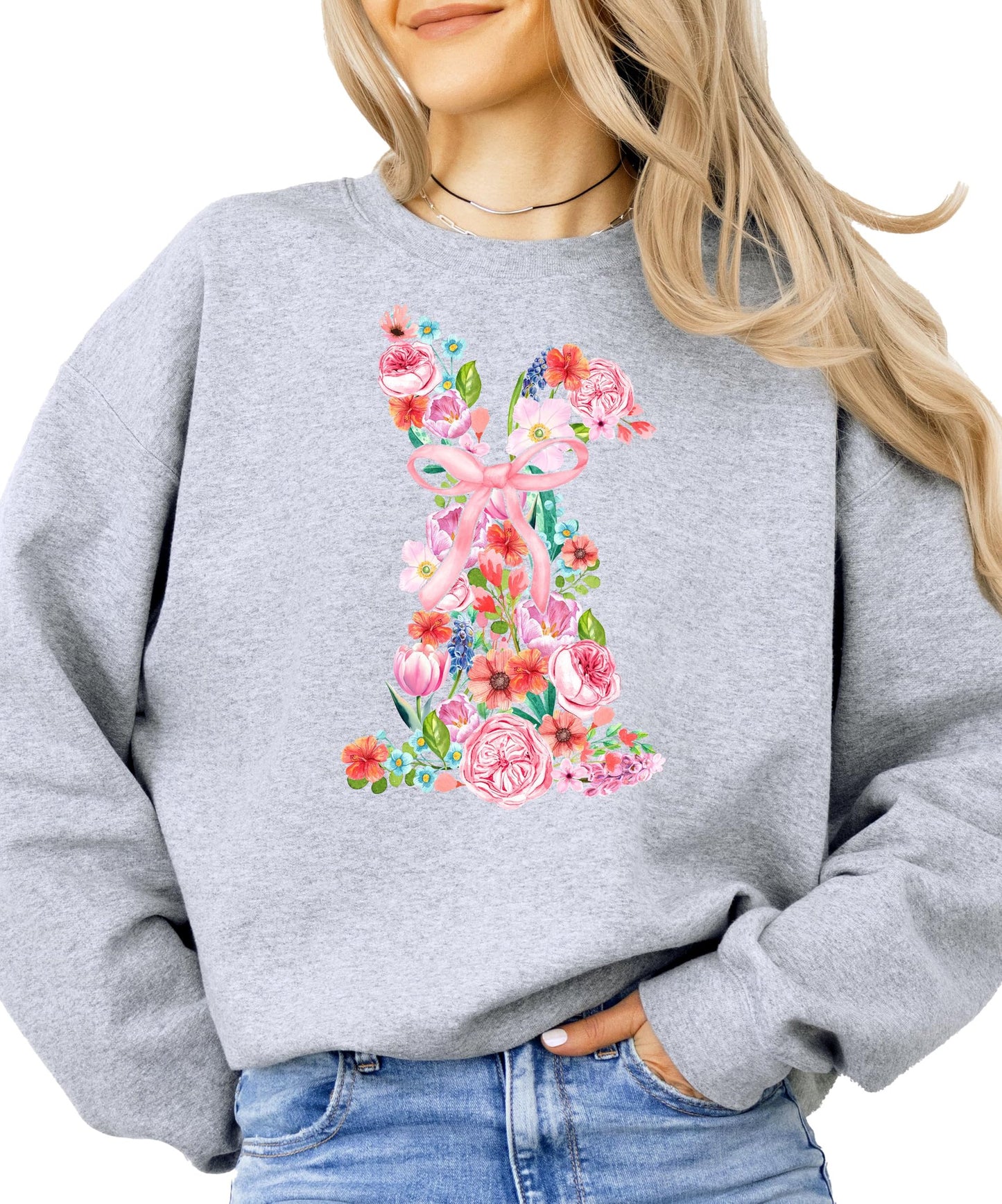 Floral Easter Bunny Sweatshirt for Women Teens and Girls Spring Watercolor Crewneck