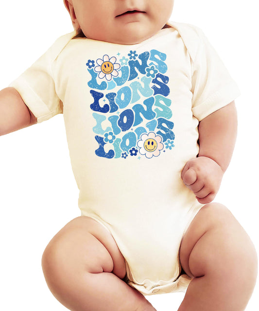 Trendy Blue Lions Team Shirt or Baby Bodysuit for Women, Teens & Girls Lion Mascot Graphic Tee Natural Shirt 2T