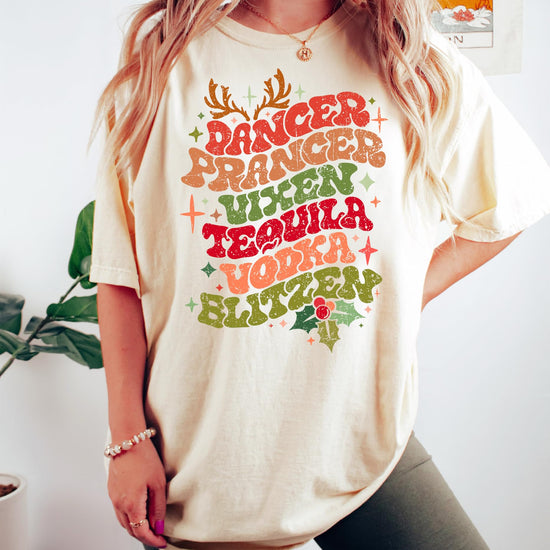 Olive Loves Apple funny reindeer names Christmas shirt styled for holiday season