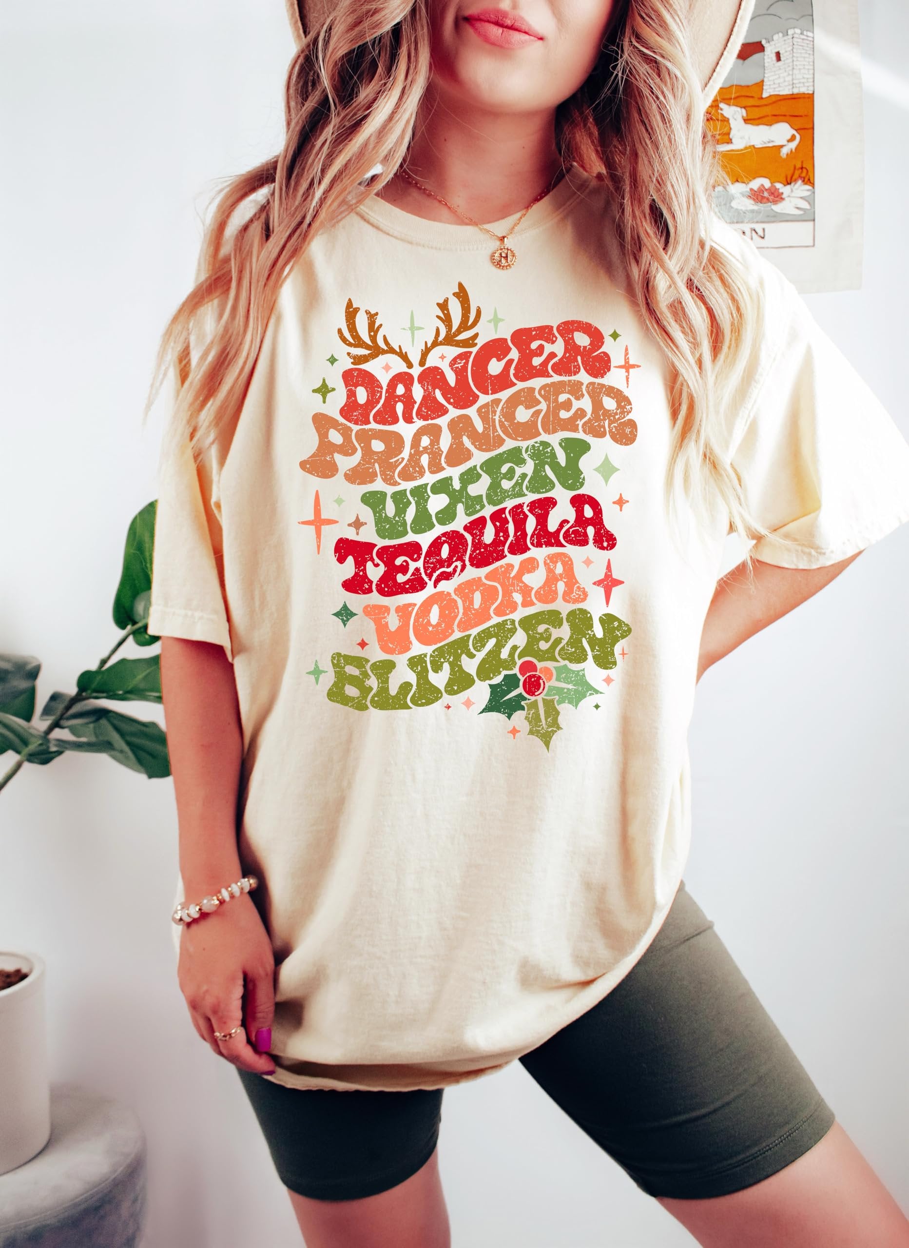 Olive Loves Apple funny reindeer names Christmas shirt styled for holiday season