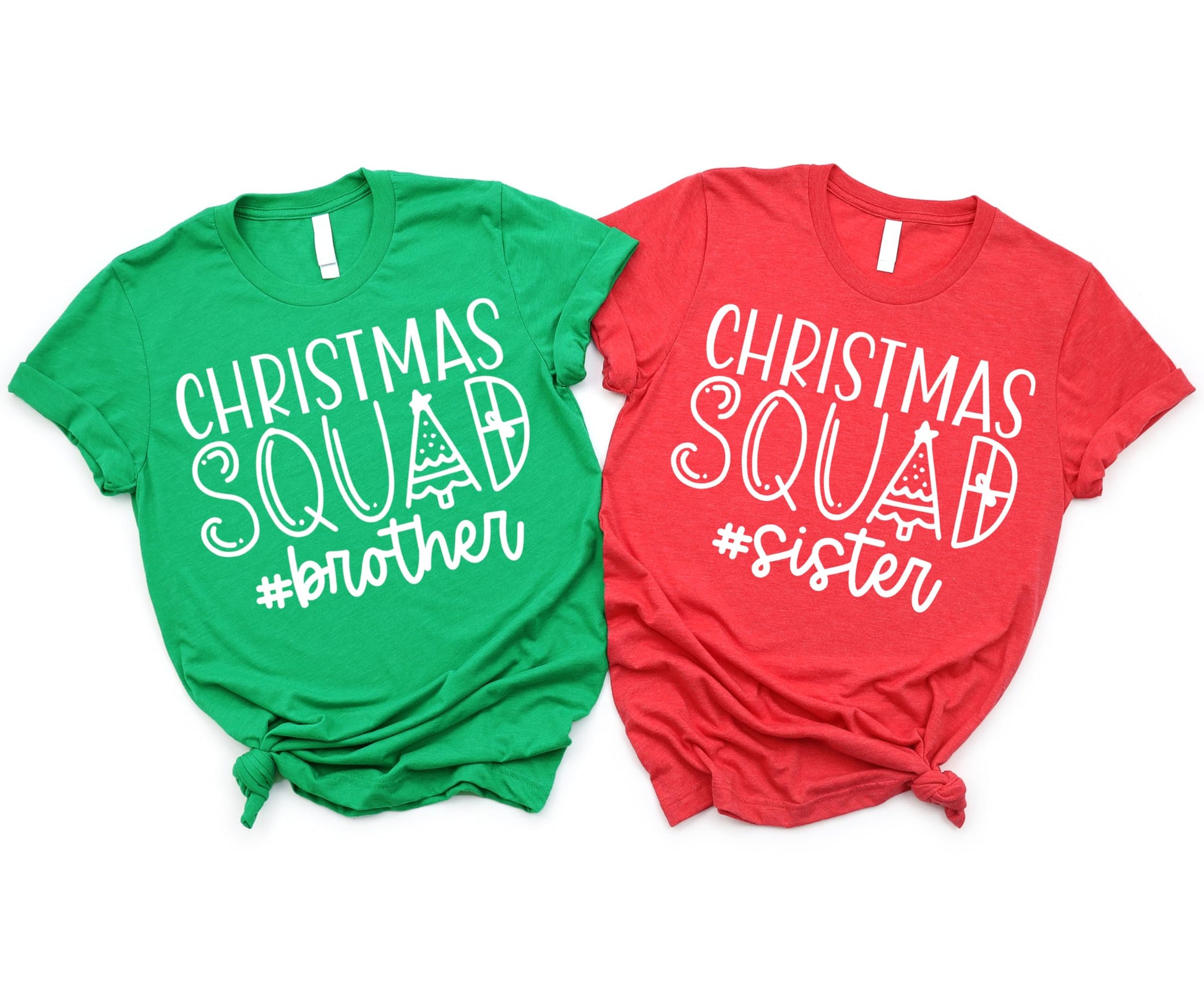Christmas Squad matching family shirt laid flat showing full vintage red design