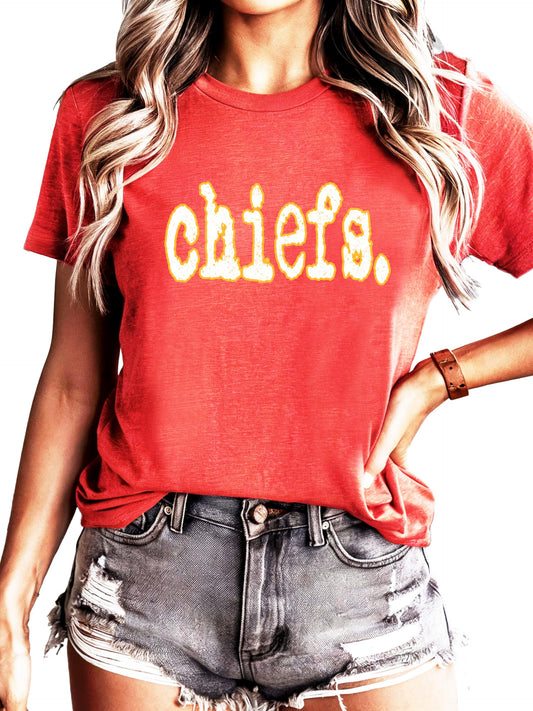 Trendy Chiefs Shirt for Women, Teens & Kids Cute Red Yellow Sports Tee Vintage Red Shirt Youth Large