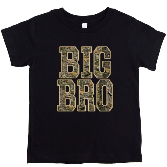Boys wearing Big Bro camo shirt styled for family sibling matching photo set