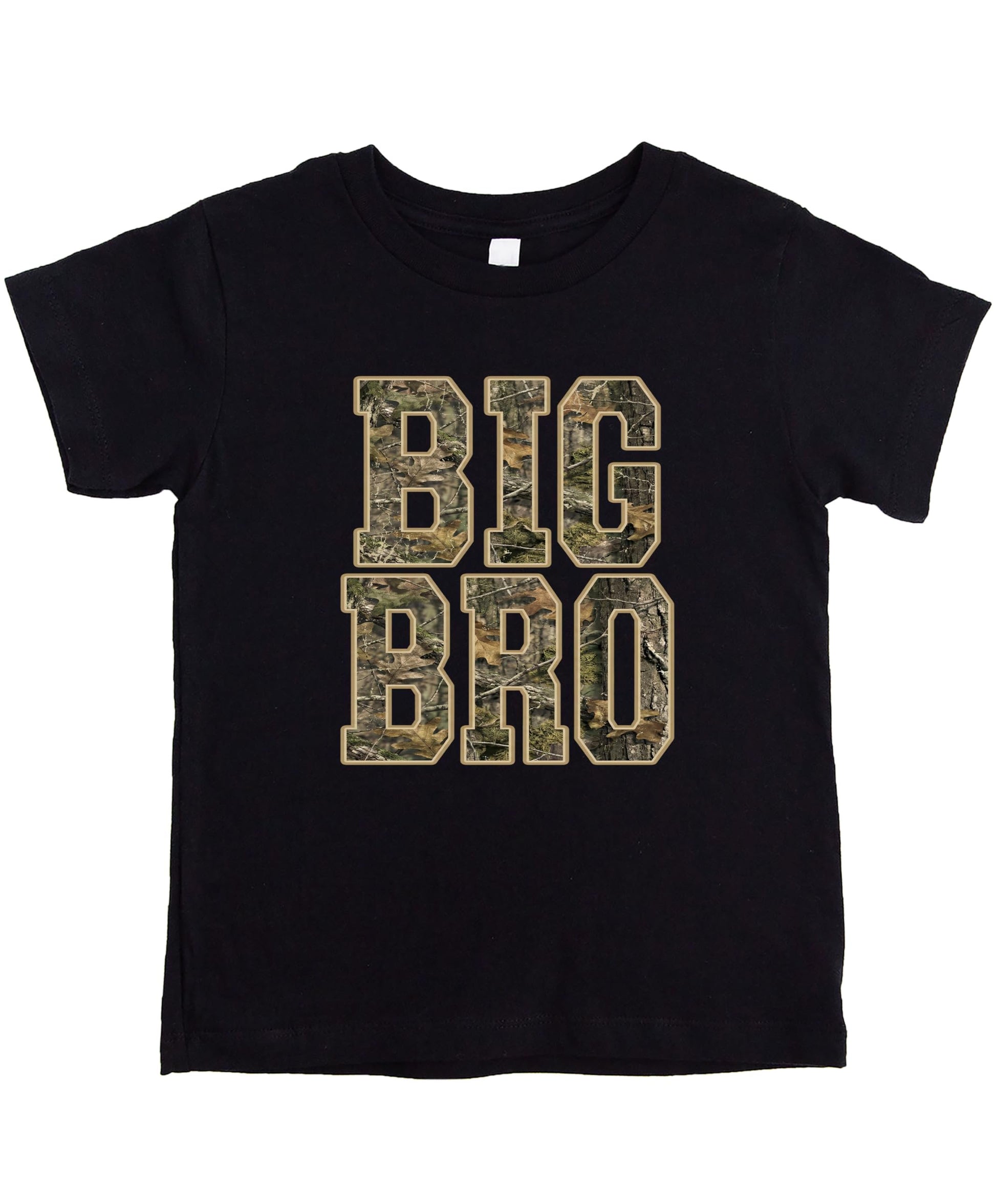 Boys wearing Big Bro camo shirt styled for family sibling matching photo set