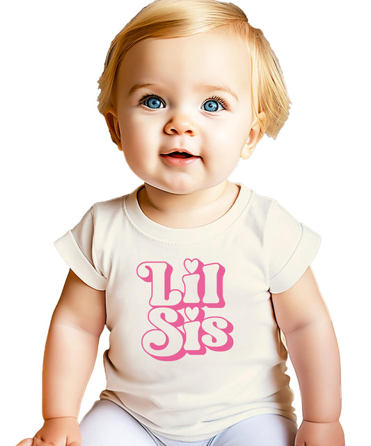 Big and Lil Sis Matching Shirt for Siblings Retro Pink Graphic - SOLD INDIVIDUALLY