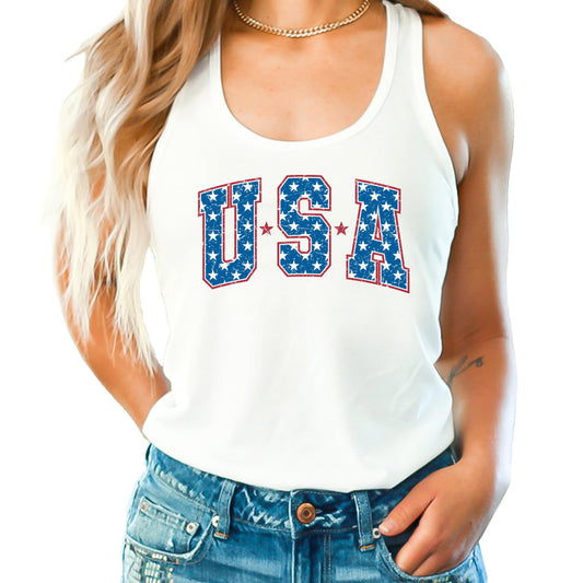 Bold USA Stars Tank Top for Women and Teens Patriotic 4th of July Sleeveless Shirt
