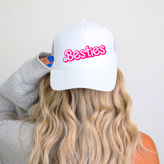 Besties Trendy Hat for Women and Teens Cute Pink Girly Adult Classic 5 Panel Foam Front Mesh Snapback