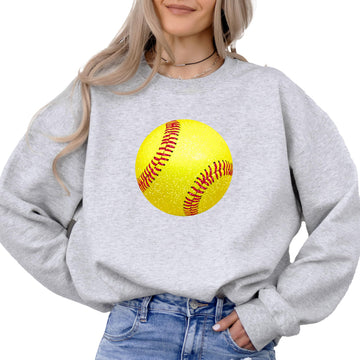 Faux Glitter Yellow Softball Sweatshirt for Girls Girly Oversized Pullover for Softball Player Gray Sweatshirt Youth Large