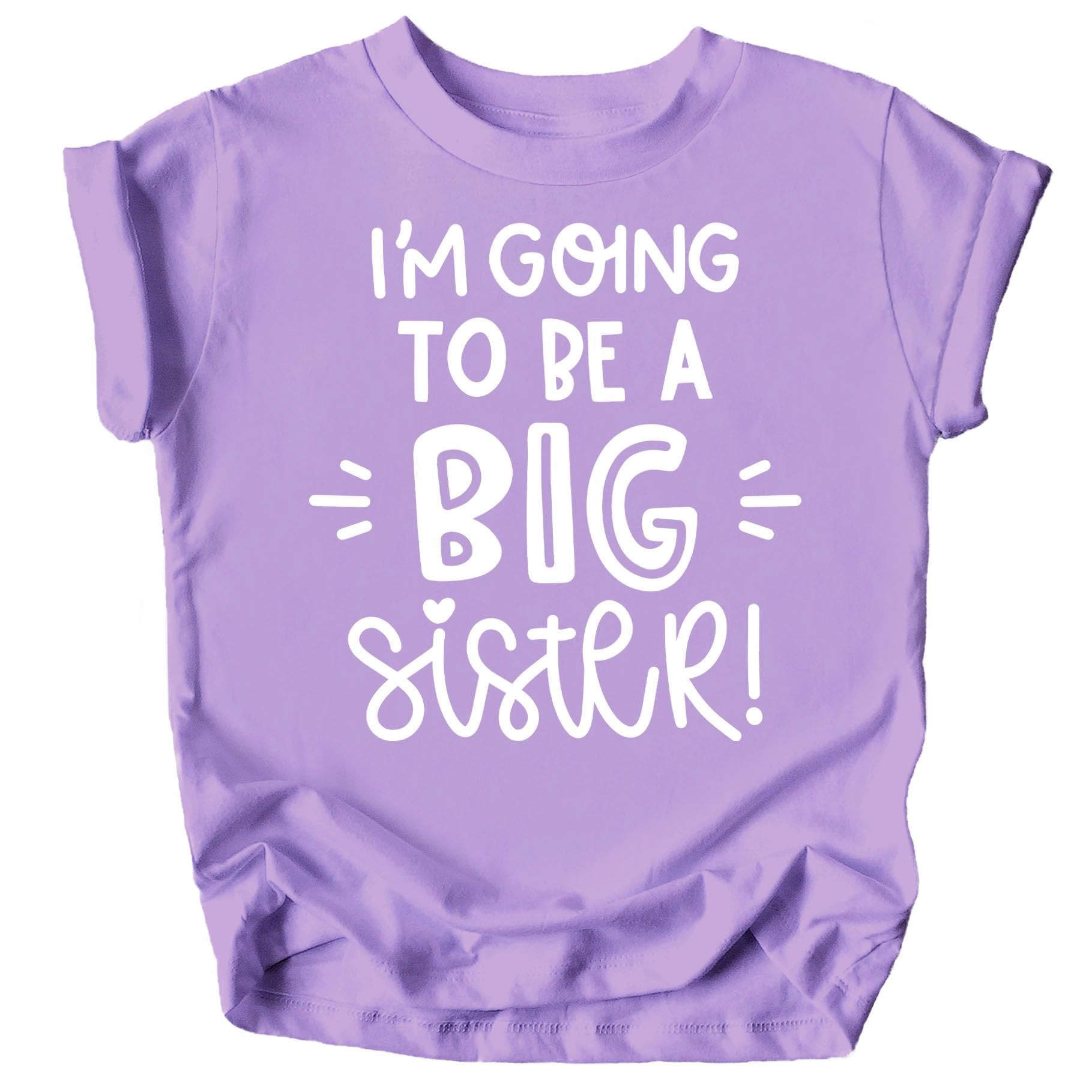 Toddler girl wearing Big Sister sibling reveal raglan tee in purple