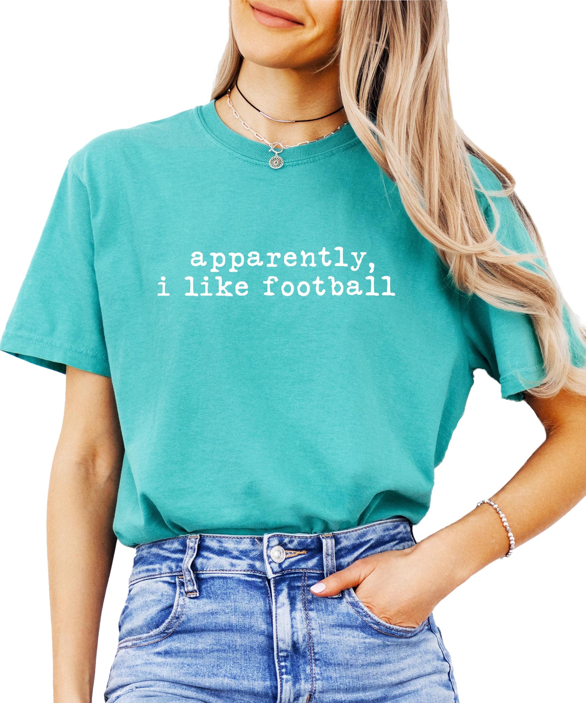 Front view of Apparently I Like Football funny women's football graphic t-shirt