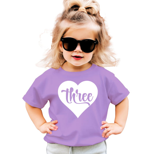Three in Heart 3rd Birthday Shirt for Toddler Girls