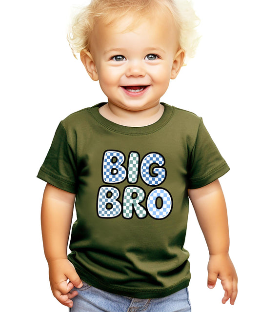 Trendy Checkered Big Bro Shirt for Boys New Big Brother Sibling T-Shirt