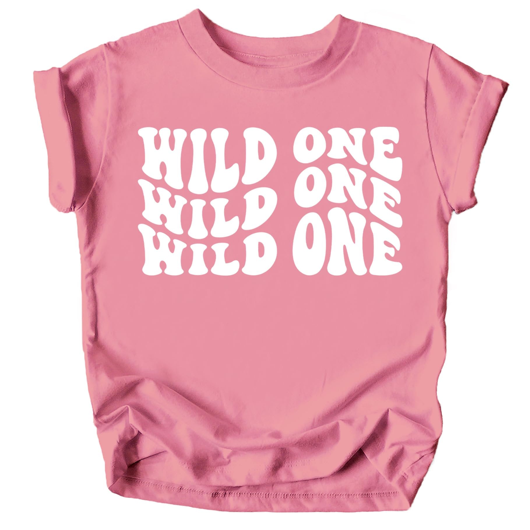 Close-up of Wild One 1st birthday shirt showing retro typography design detail