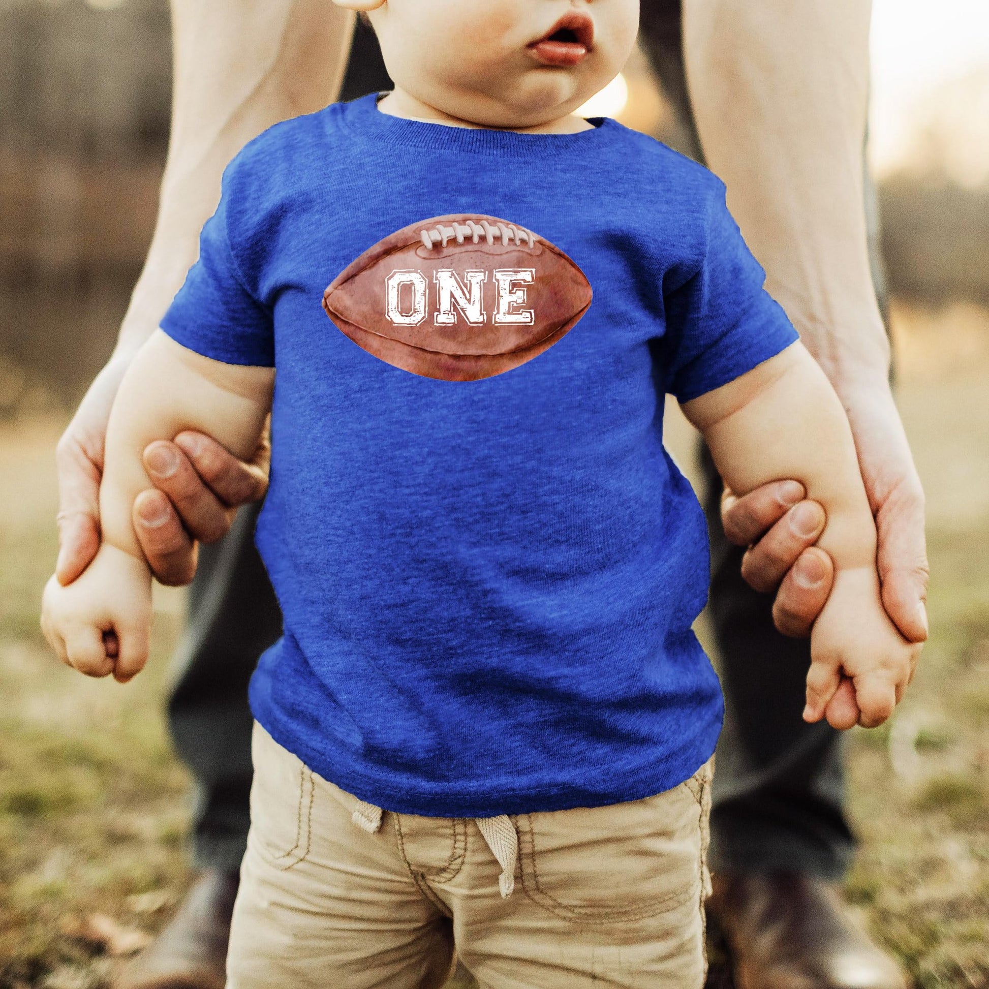 Olive Loves Apple distressed football 1st birthday shirt for baby boys