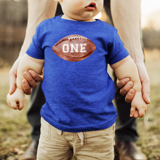 Olive Loves Apple distressed football 1st birthday shirt for baby boys