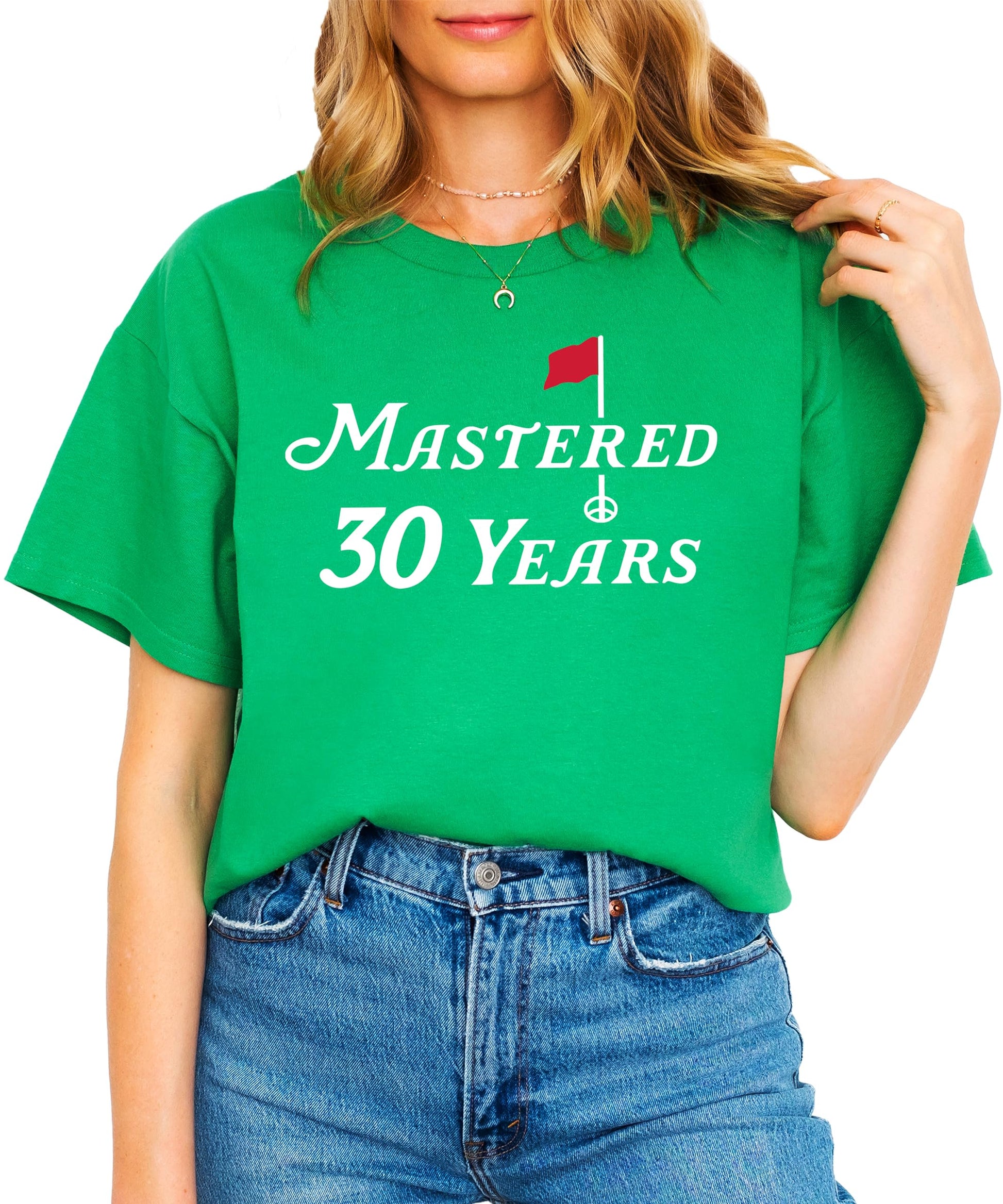 Back view of Mastered 30 Years funny 30th birthday golf theme t-shirt in natural color